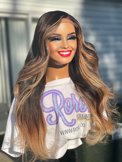 5x5 Closure Straight Hair Wig with Blonde Highlights