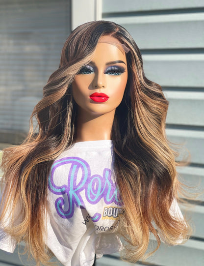 5x5 Closure Straight Hair Wig with Blonde Highlights